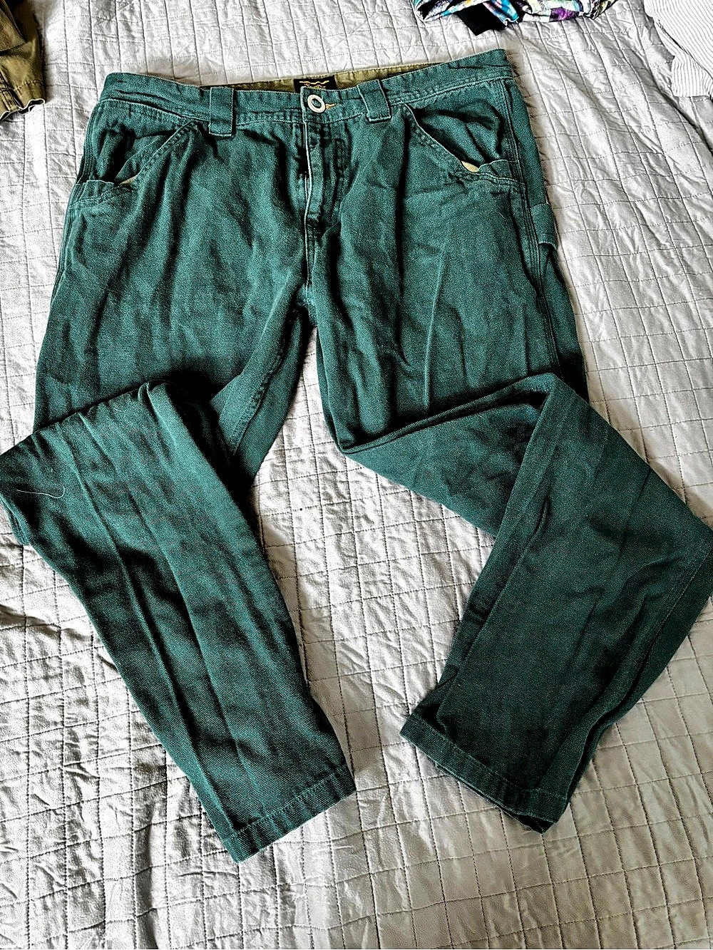 Seager Bison Strong heavyweight canvas Cargo Pants in teal Green Waist 36